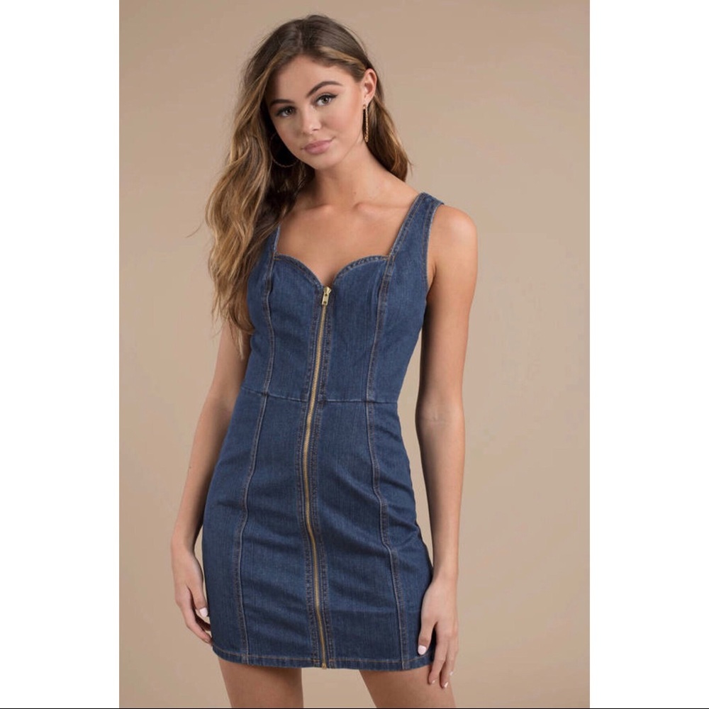 Denim Zip Up Bodycon Mini Dress